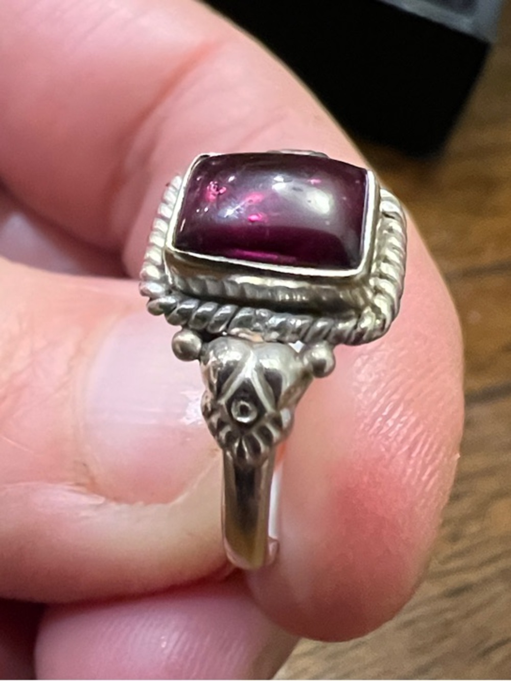 Sterling Silver Ring with Deep Garnet-Red Cabochon Size 6